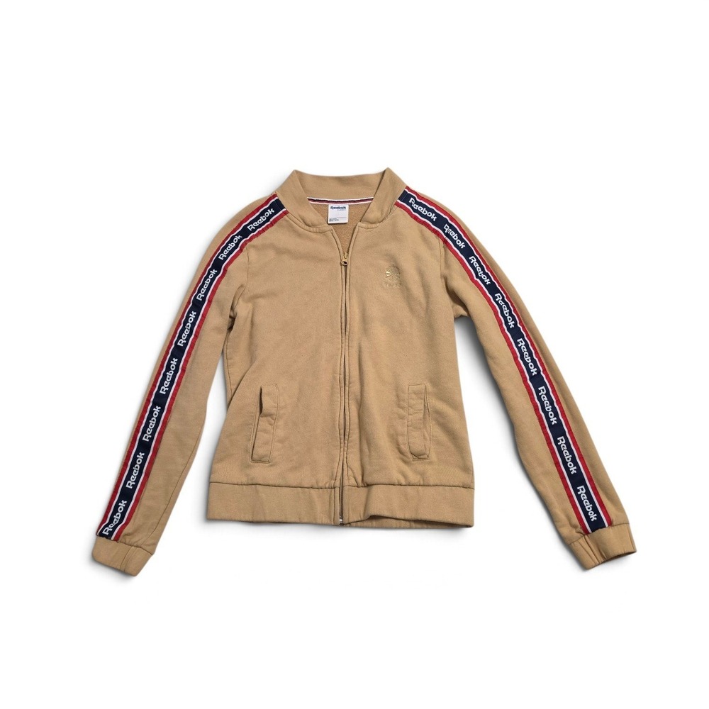 Reebok Tan Full Zip Track Jacket Logo Tape Sleeves Size S
